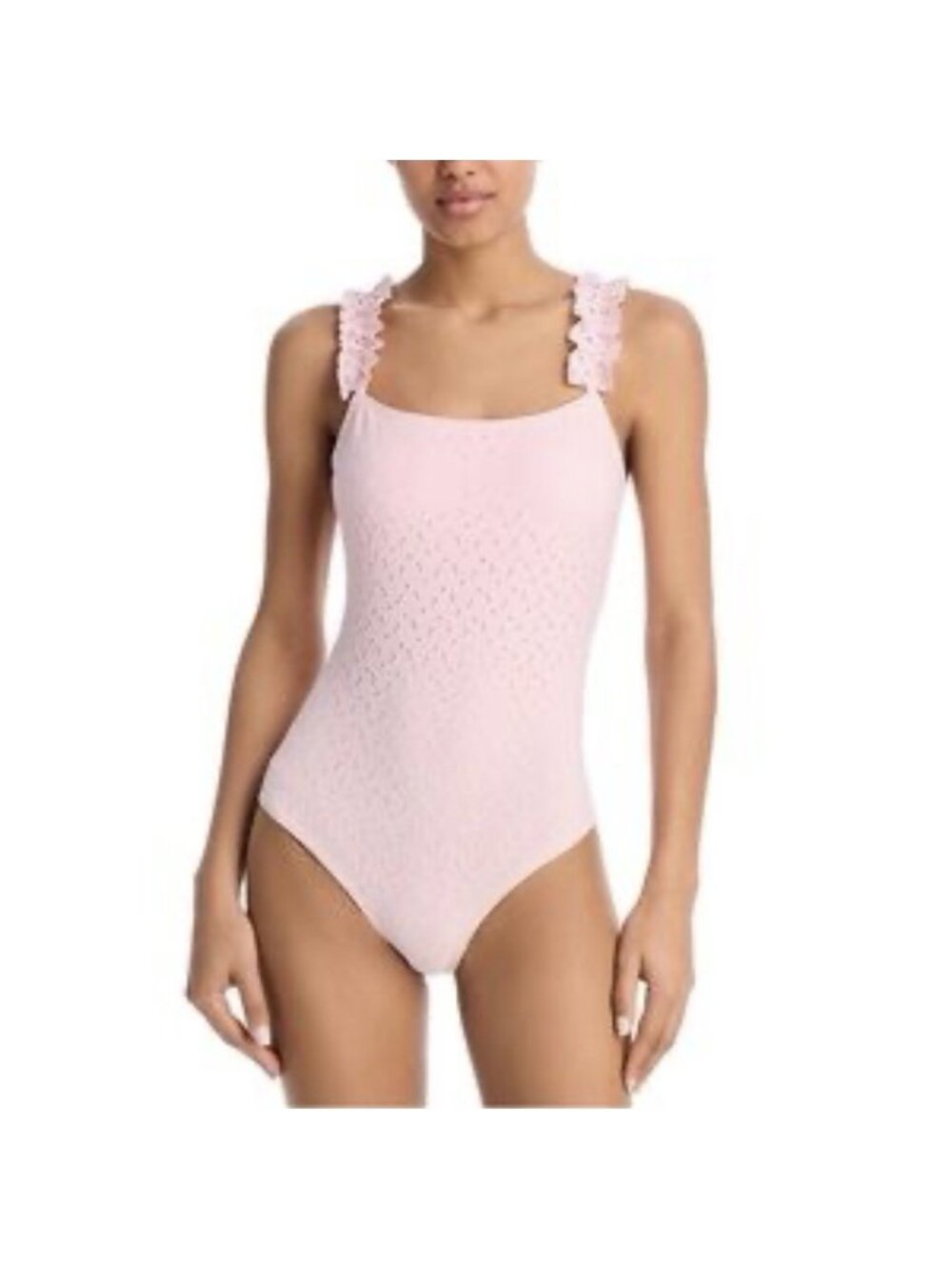 AQUA M Medium Petal Pink Eyelet Lace Ruffle Strap One Piece Swimsuit Women's NEW